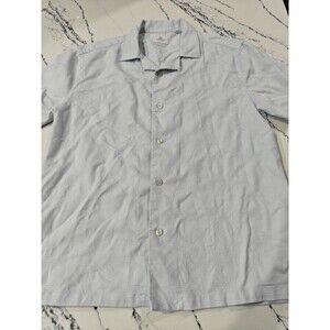 7 Diamonds Floral Pattern Shirt Men Medium Light Blue 4 Way Stretch Short Sleeve